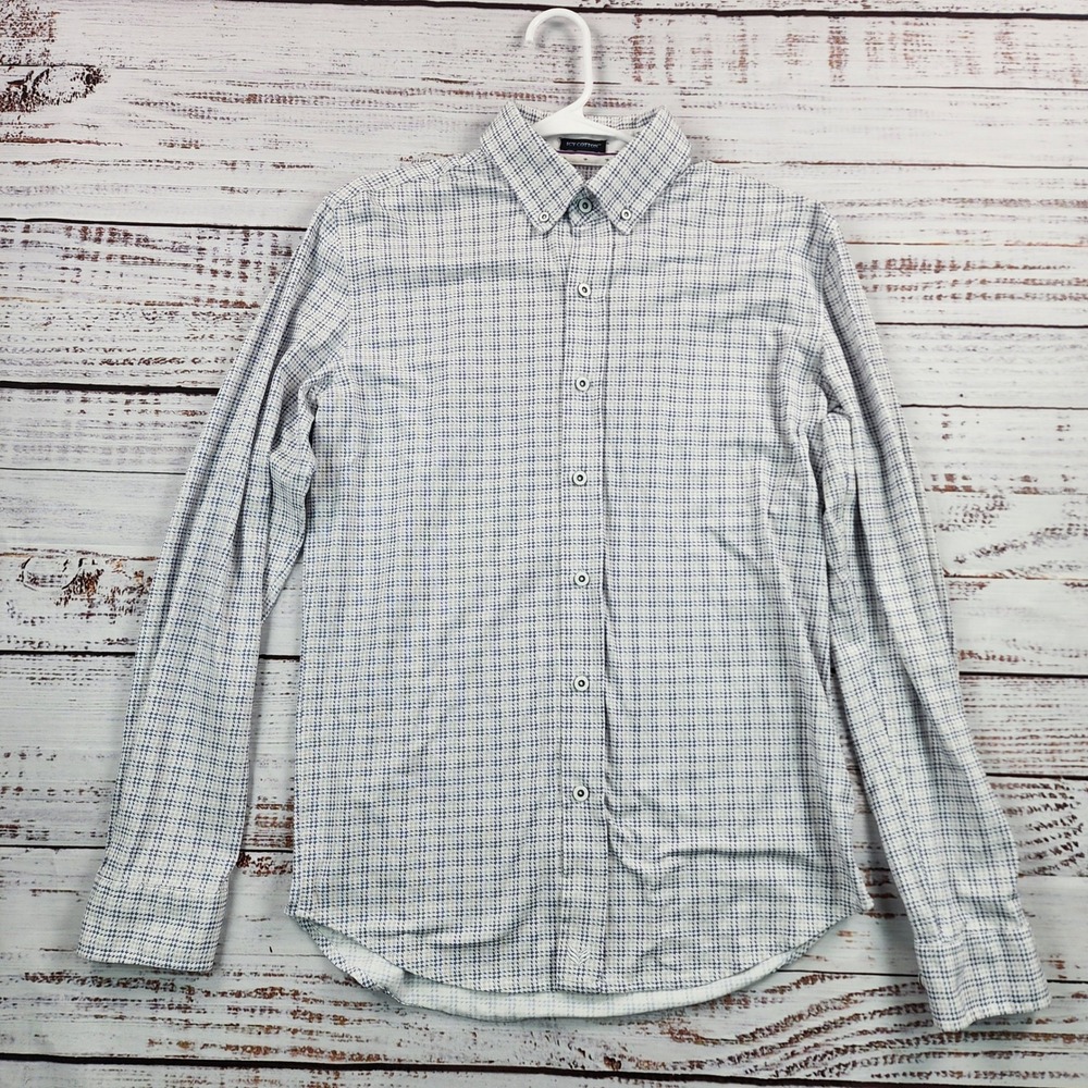 Buttercloth Icy Cotton‎ Shirt Mens Small S Slim Fit Blue Check Grid Tech Stretch